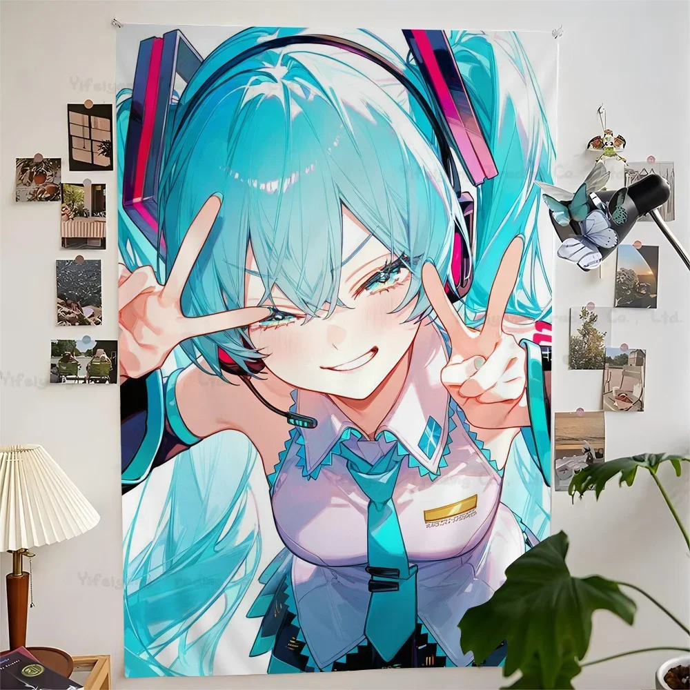 Virtual Idol H-Hatsunes M-MikU Printed Large Wall Tapestry Indian Buddha Decoration Witchcraft Bohemian Hippie Decor Blanket