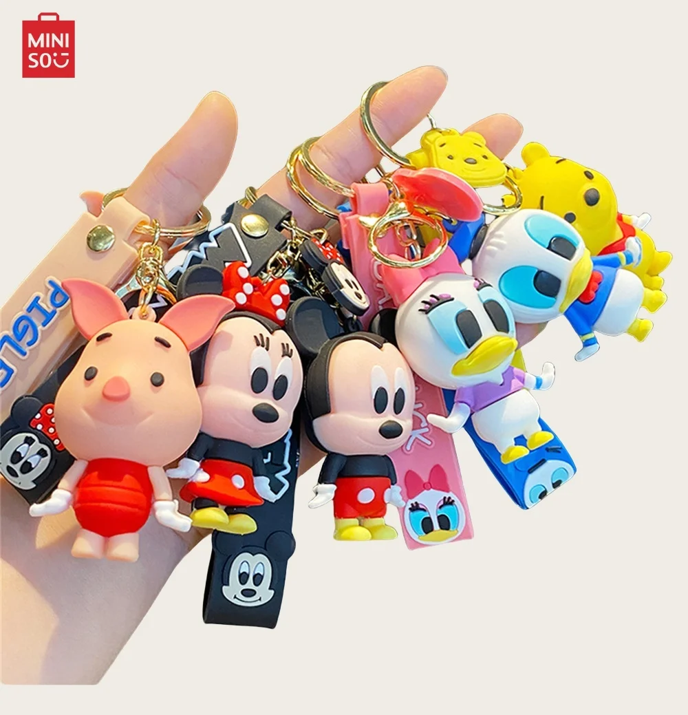 

2024 new Miniso Anime Mickey Keychain Cartoon Stitch Cute Minnie Keyring Student Bag Hanging All-match Car Key Chain Couple Gift