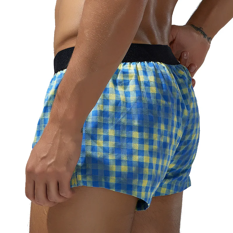 SEOBEAN 남성 속옷 홈 팬츠 코튼 편안한 체크무늬 로우 웨이스트 라운지 통기성 복서 팬츠 알로하 팬츠 240505 510086