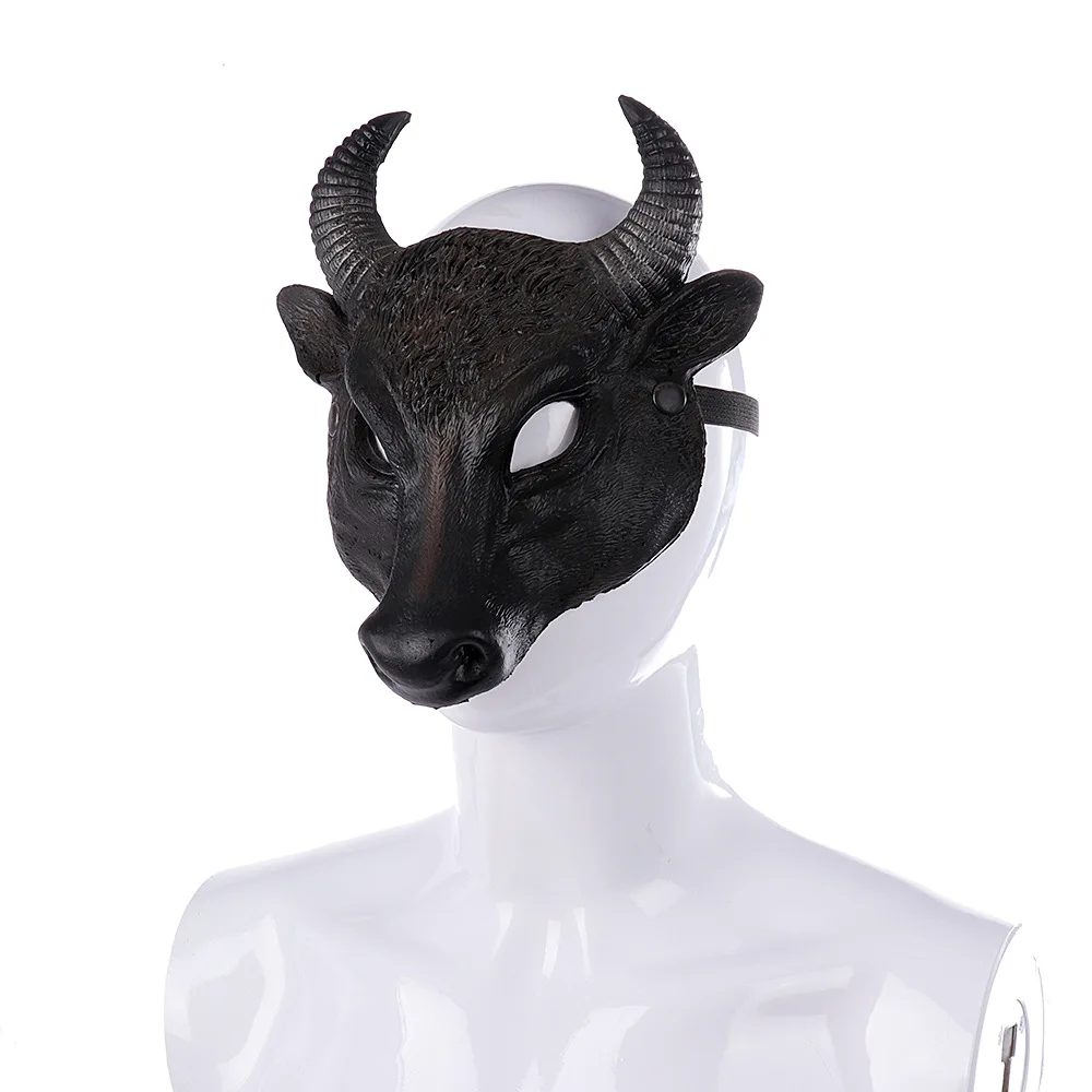 Ox Masks Black Buffalo Cosplay Halloween Masks PU Black Bull Half Face Mask Horror Animal Cosplay Mask Party Masque Accessories