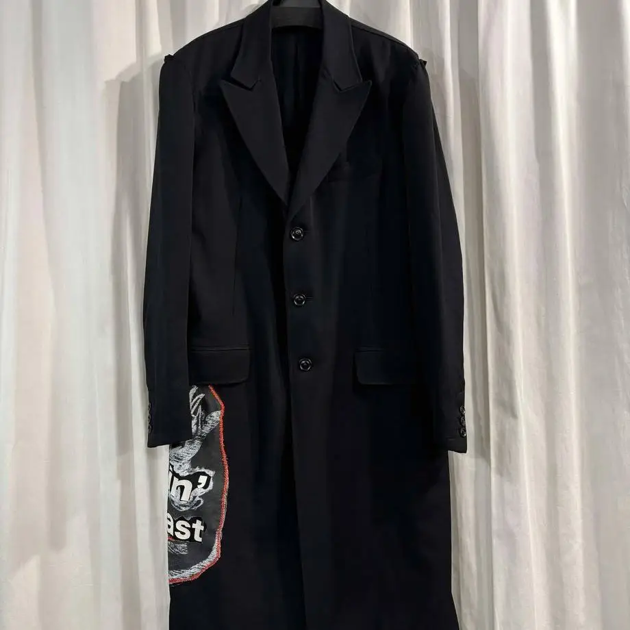 

TOP-YAMAMOTO ® Black mid-length windbreaker men's commuter dark style suit collar jacket