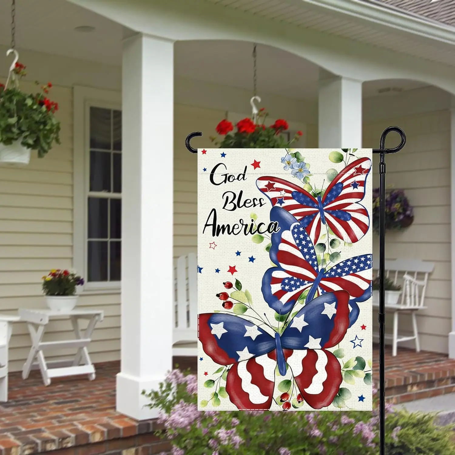 4th of July Garden Flag God Bless America Patriotic Butterfly Small Flags for Outside, 12x18 Inch Memorial Day Independence  AAS