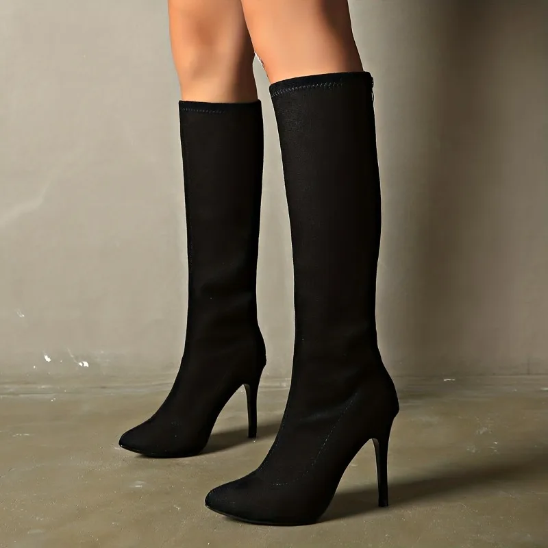 

Women's Fashion Boots Pointed Toe Thin Heels Rear Zipper Long Boots Fashion All-match High Heels Spring Autumn Knee-length Boots