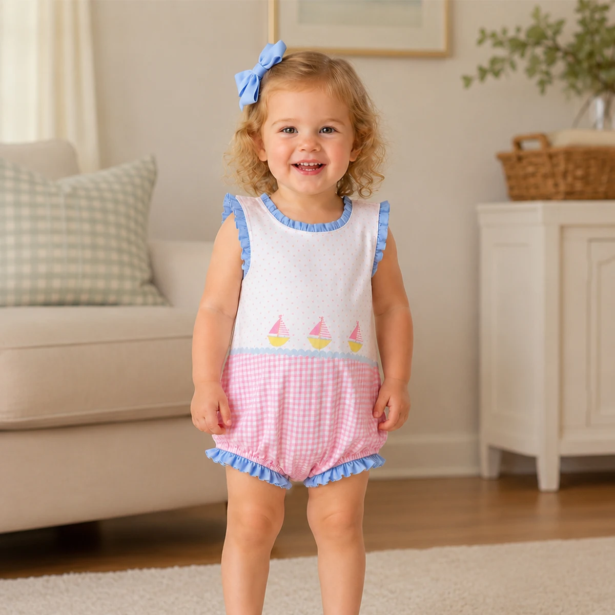 Cute Baby Girl Sleeveless Boats Polka Dots Ruffle Rompers Clothes Adorable Toddler Infant Onesie Clothing Kids Bubble Wholesale