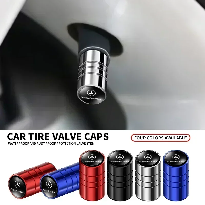 

4pcs Metal Car Badges Wheel Tire Valve Caps Mercedes Benz B/C/E/S Class A Class C200L GLC GLE CLA accessories Car Styling