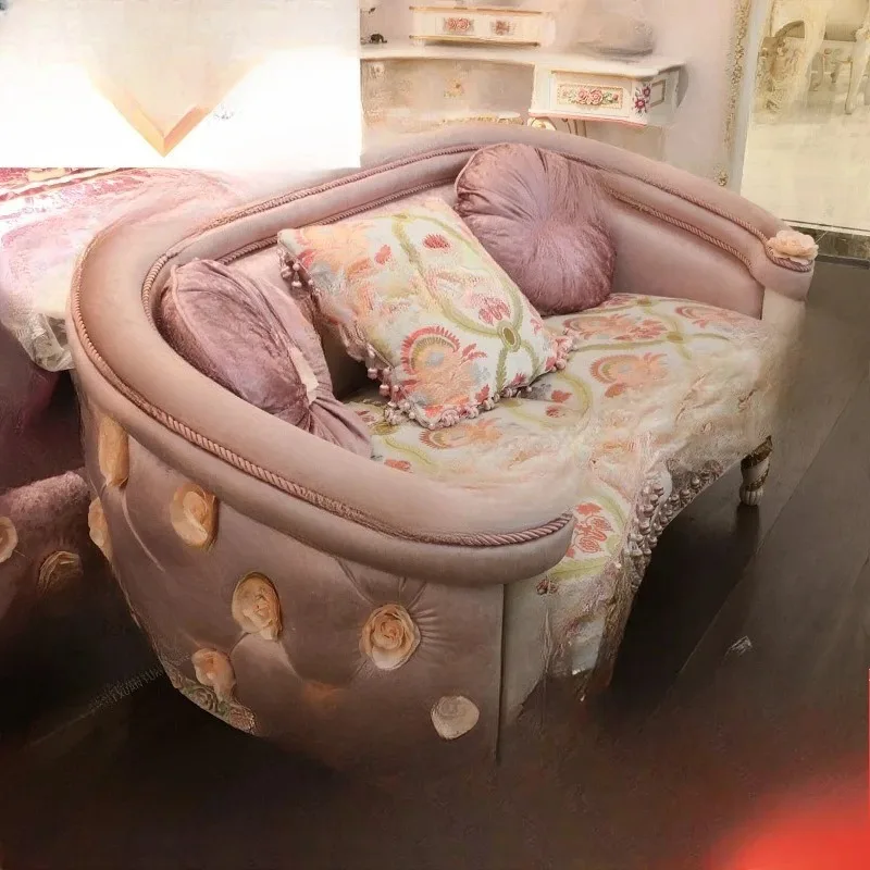 

Neoclassical European solid wood painted shoe changing stool Luxurious French pink