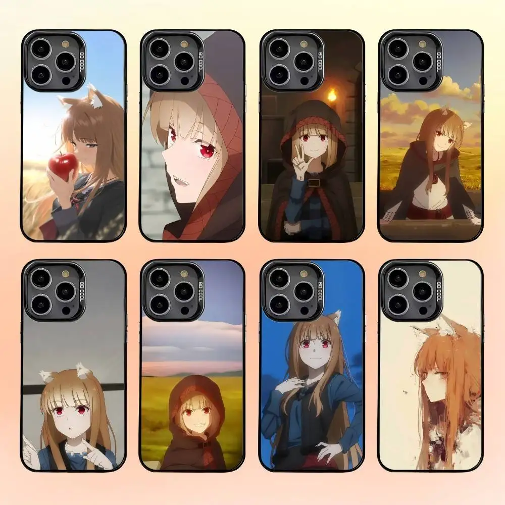 

Anime S-Spice and W-Wolf Phone Case For iPhone16 15 14 13 12 Pro Max Grey Black Matte Laser Metallic Aurora Funda