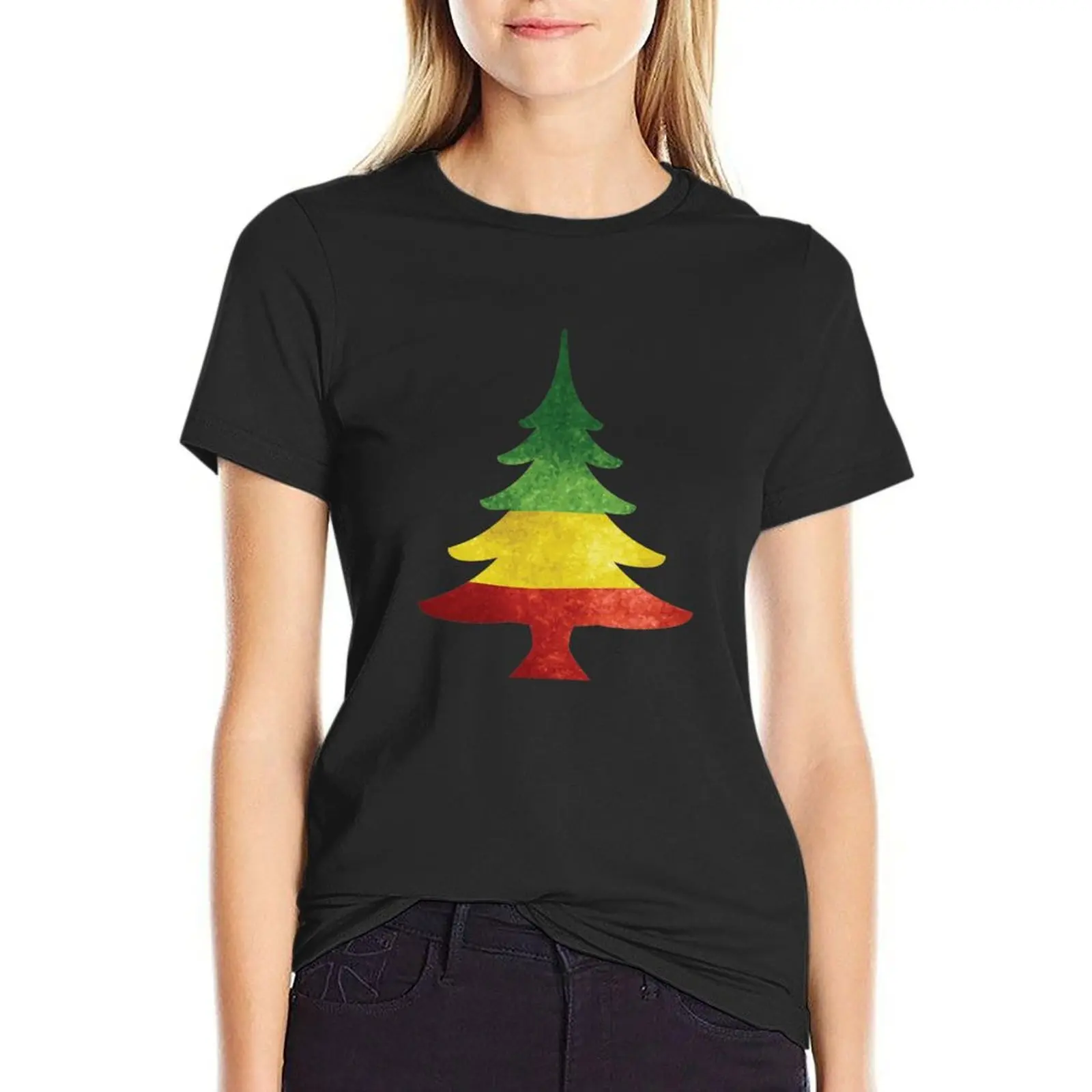 Camiseta extragrande do algodão do anime das mulheres, camiseta reggae árvore de natal, secagem rápida, presentes do feriado