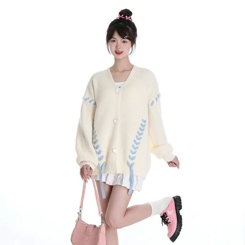 2023 New Korean Fashion Autumn Winter Gentle Wind Sweet Cute Kawaii Knitted Cardigan Women Sweater Plus Size Loose Casual Coat