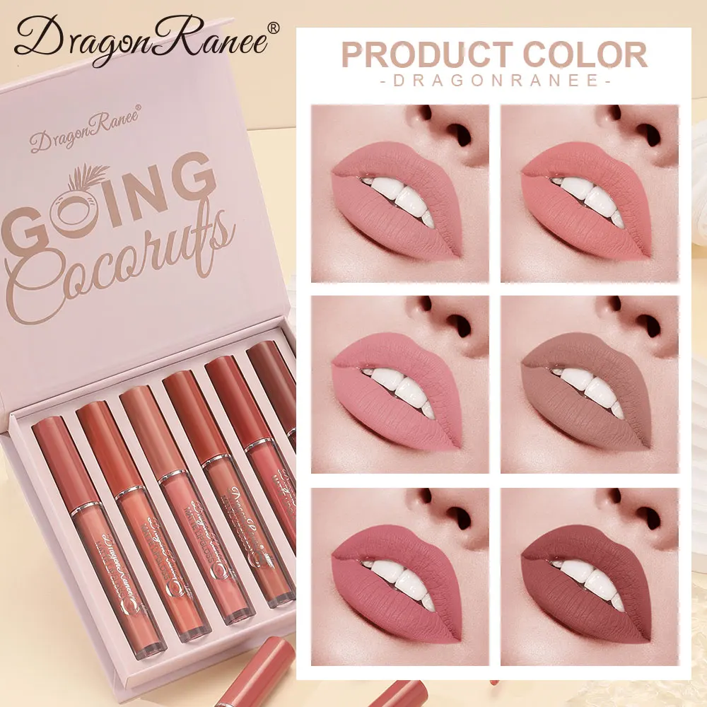 Zestaw sześciu błyszczyków do ust, matowy błyszczyk do ust, wodoodporny, nieblaknący, nieprzywierający błyszczyk do ust, szminka, zestaw błyszczyków do ust na prezent świąteczny