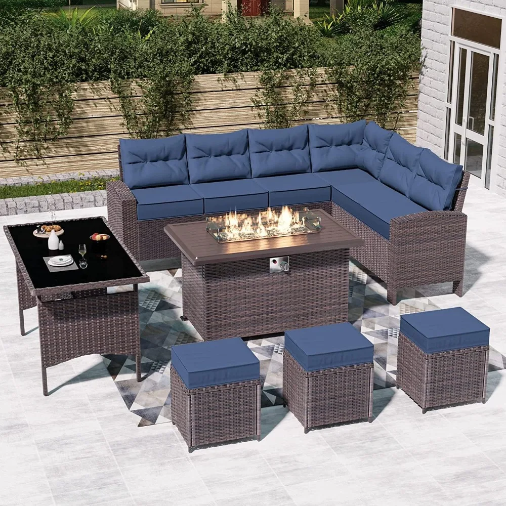 8 Pieces Outdoor Patio Furniture Set Wicker Rattan Dining Sofa Outdoor Sectional Conversation Set with 43