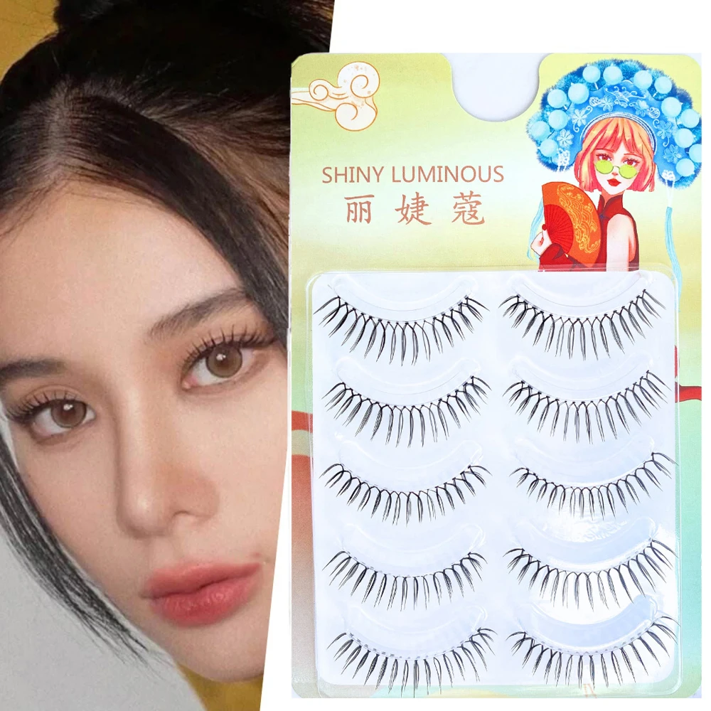 Pestañas coreanas en forma de U, tira completa, tallo transparente, aspecto Natural, grupos de niñas, herramientas de maquillaje de ojos, 5 pares