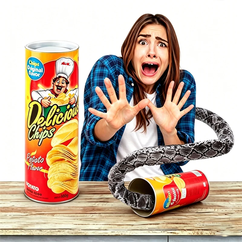 Funny Prank Toys Joke Items for Adults Potato Chip Can Jump Spring Snake Toy April Fool Day Halloween Party Decoration Trick