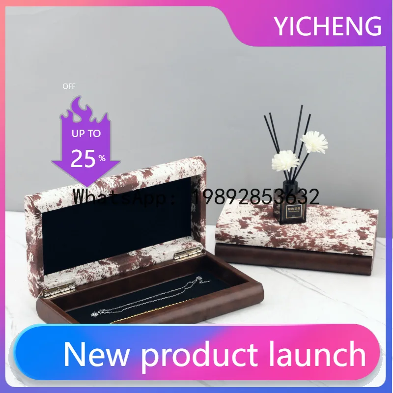 

A2 Leather Jewelry Box Imitation Horsehair Jewelry Storage Box Brown Stripes Storage Organizer Makeup Organizer Home Furnishings