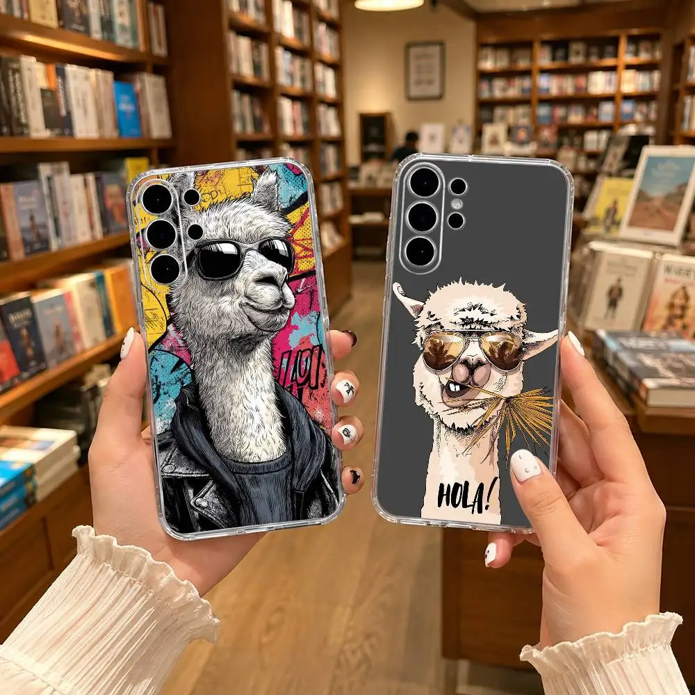 cute pet alpaca Transparent phone Case For Samsung S25,24,21,22,21,20,10,S9Ultra,Plus,Fe,Lite
