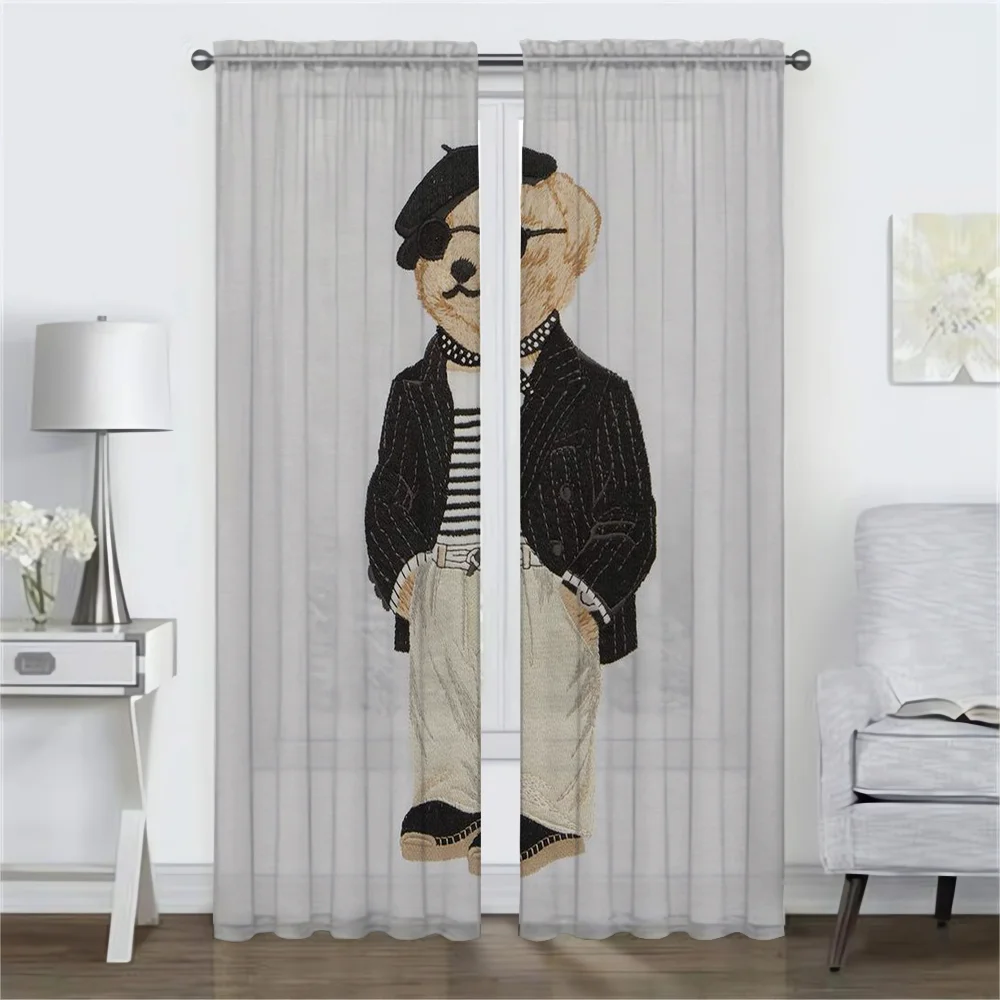 POLO BearS Blackout Curtains 2 Pieces Shades Curtains Child Room Tulle for Bedroom Living Room Curtain Partition Kitchen Elegant