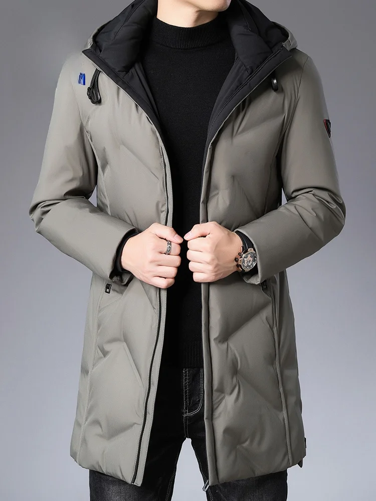 

Lormen Men's Thiened down Jaet Hooded White Du Feather Warm Busin Casual Mid-Length Windproof Winter Coat