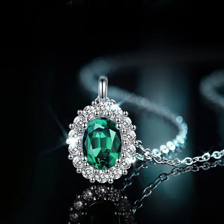 PT950 platinum necklace cultured emerald egg-shaped pendant green special-shaped palace clavicle chain oval 1.5 carat