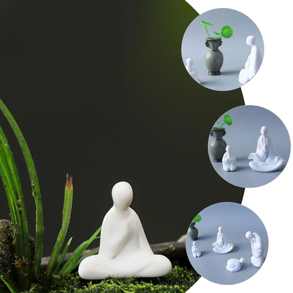 

2Pcs Statue Set Porcelain Zen Style Decor for Desktop Aquarium Landscaping Outdoor Garden Mini Adornment Collection