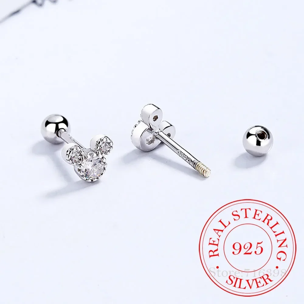 Original 925 Sterling Silver Cute Cartoon Mickey Mouse Stud Earrings For Women Wedding Party Jewelry Gift Female Pendientes