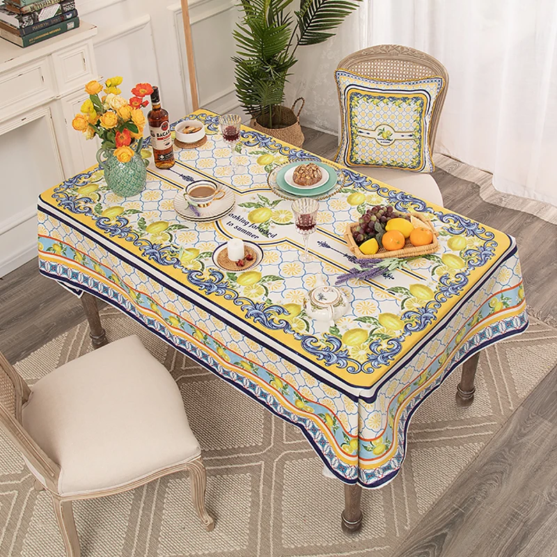 

American Tablecloth Pastoral Lemon Print Yellow Short Plush Diningtable Decoration Cloth Chenille Round Coffeetable Cover Cloth