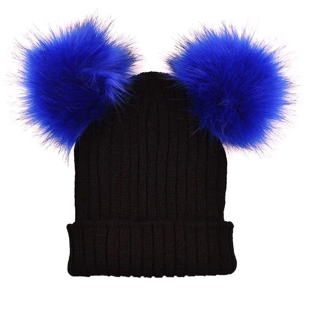 Women Girl Winter Double Pompom Knitted Wool Hat Casual Beanie Cat Warm Cap Beanie Bonnet