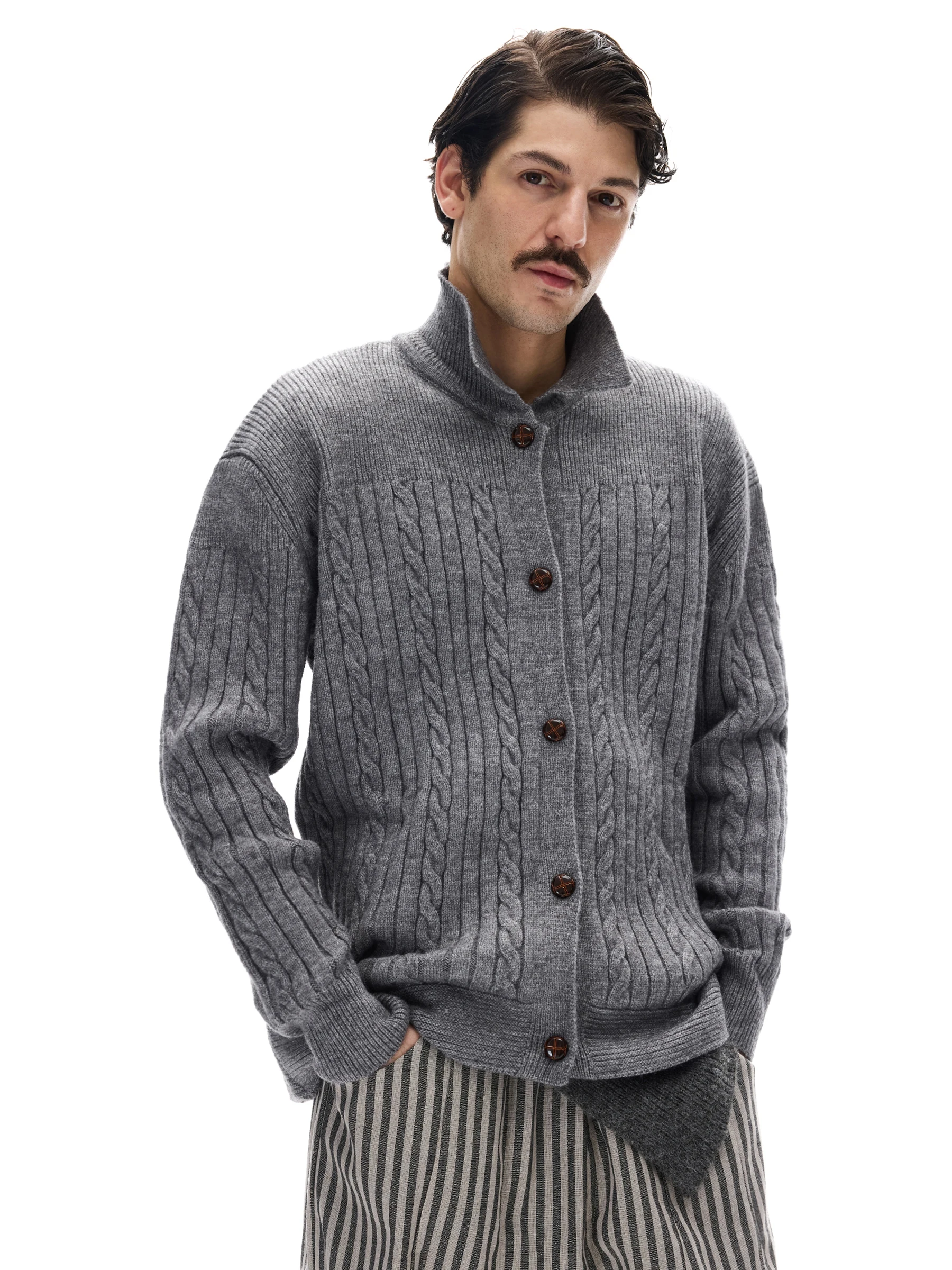 

MADWITCH Autumn Winter Vintage Knitted Sweater Casual Loose Men's Women's Open Cardigan Outerwear Trendy Spiral Pattern