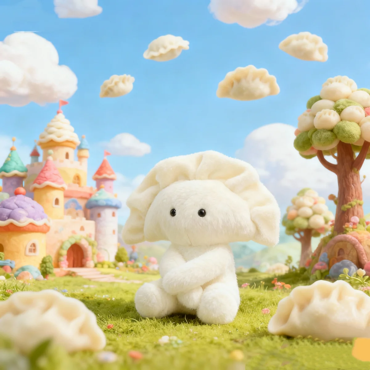 Dumpling Plush Toy Cute Stuffed Food with Happy Face Kawaii Character Adorable Cultural Plushie Gift for Kids New Year's Day