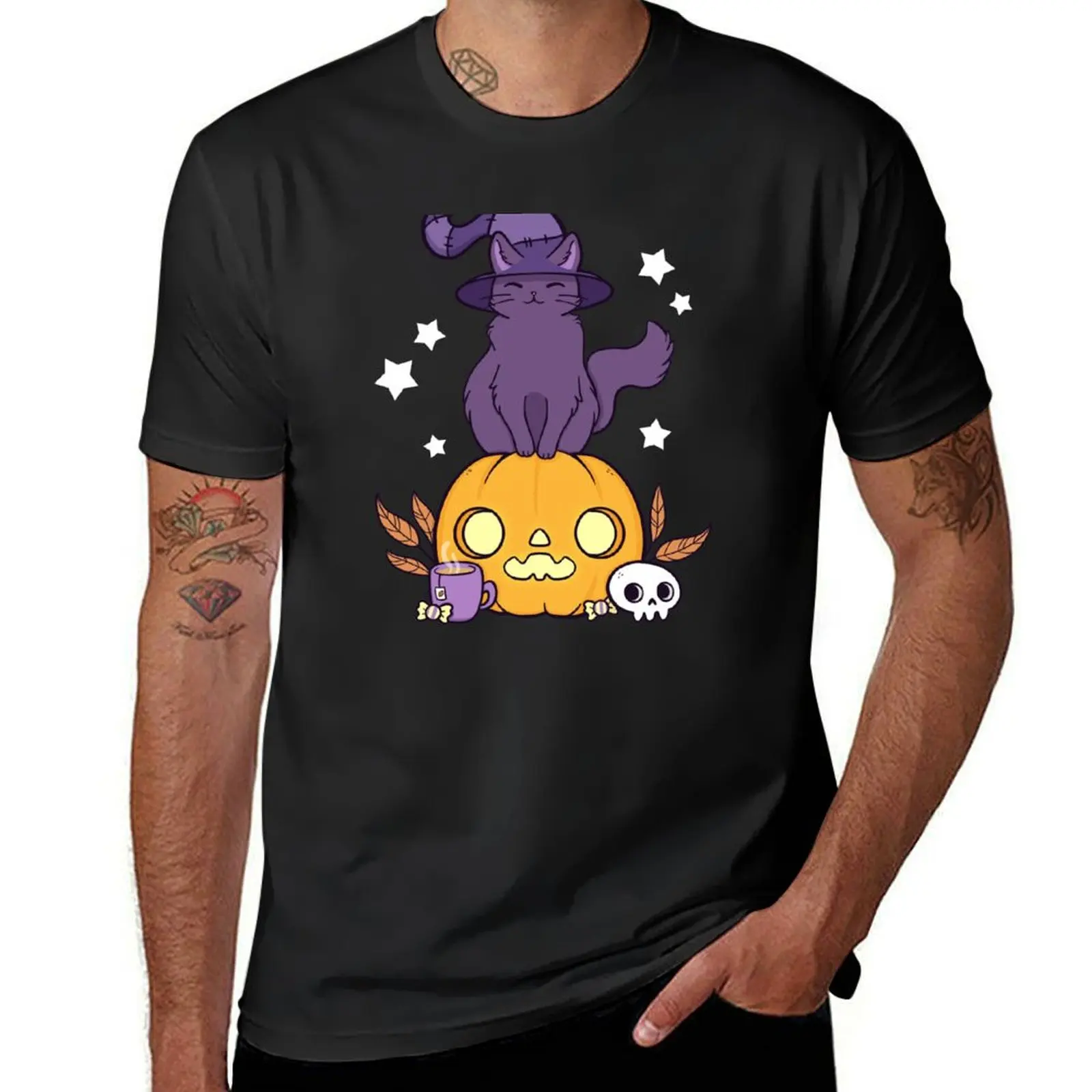 Pumpkin Cat // Black | Nikury T-Shirt customizeds oversized clothes for men