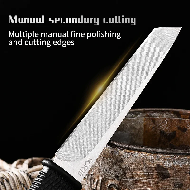 Outdoor multifunctional pocket knife, EDC camping portable straight knife, sharp and compact knife with necklace K sheath