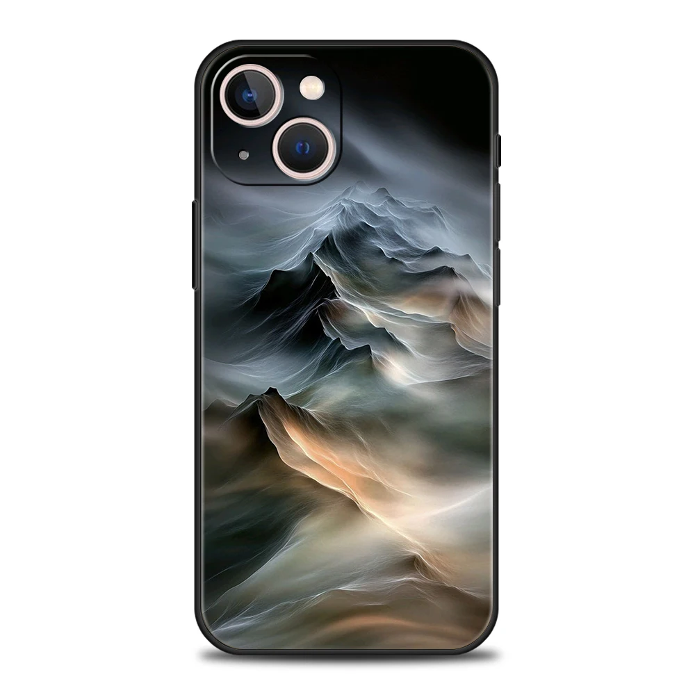 Black Mountain Peak Pattern Phone Case Cover for iPhone 17 16 15 14 13 12 Pro Max 17 Air 11 Pro Max Shockproof Soft TPU Shell