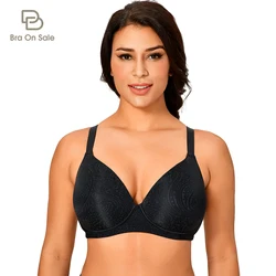 Women's Plus Size Jacquard Seamless Bra Full Coverage Molded Lightly Padded Wireless