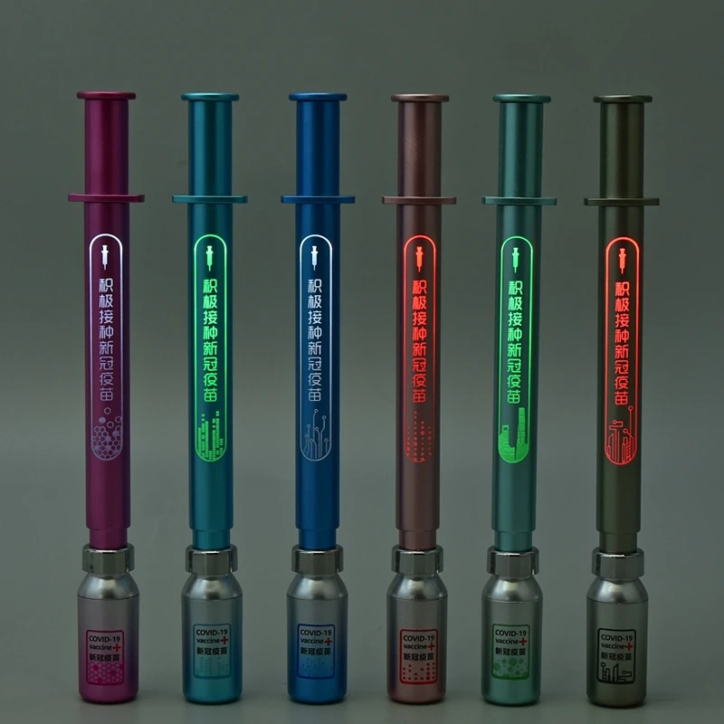 90Pcs Luminous Syringe Gel Pens Vaccine Shaped Modelling Neutral Pens Signature Pens Students Nurse Supplies Stationery