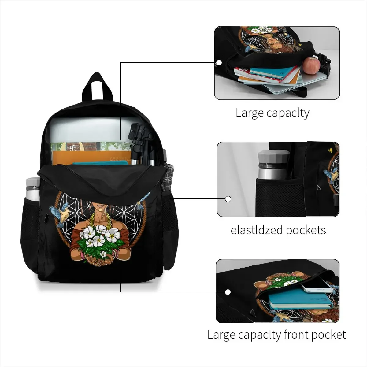 Ayahuasca Shaman Hippie Psychedelic Dmt Fantasy Forest Witch Large Capacity Backpack Foldable Sports Style