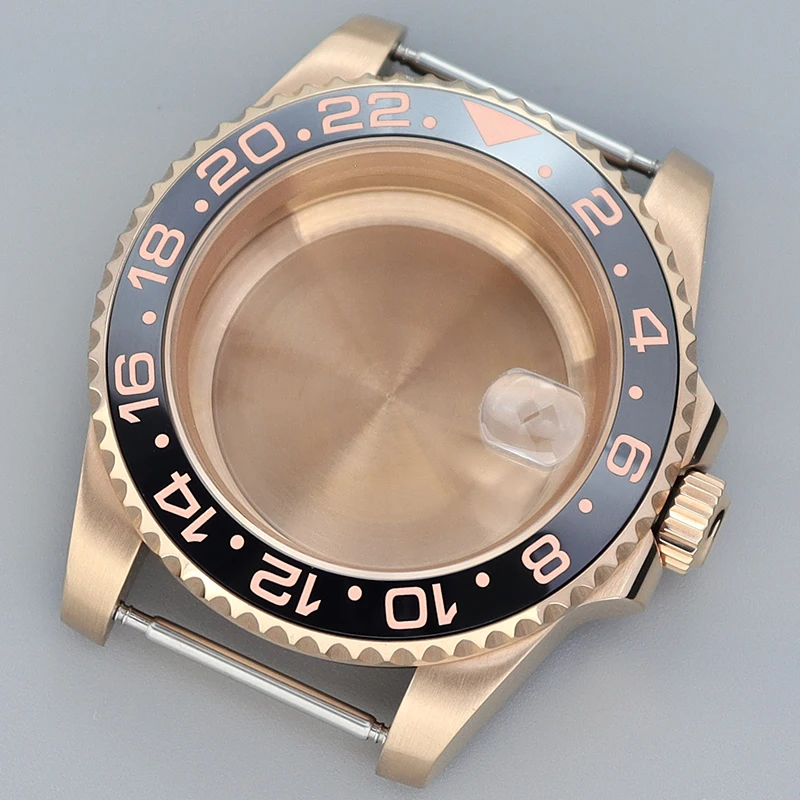 Fenya 40mm NH35 Watch Steel Case Sapphire Crystal Fit Seiko NH35 NH36/34 Miyota 8205 8215 Eta 2824 Movement GMT Rose Gold bezel