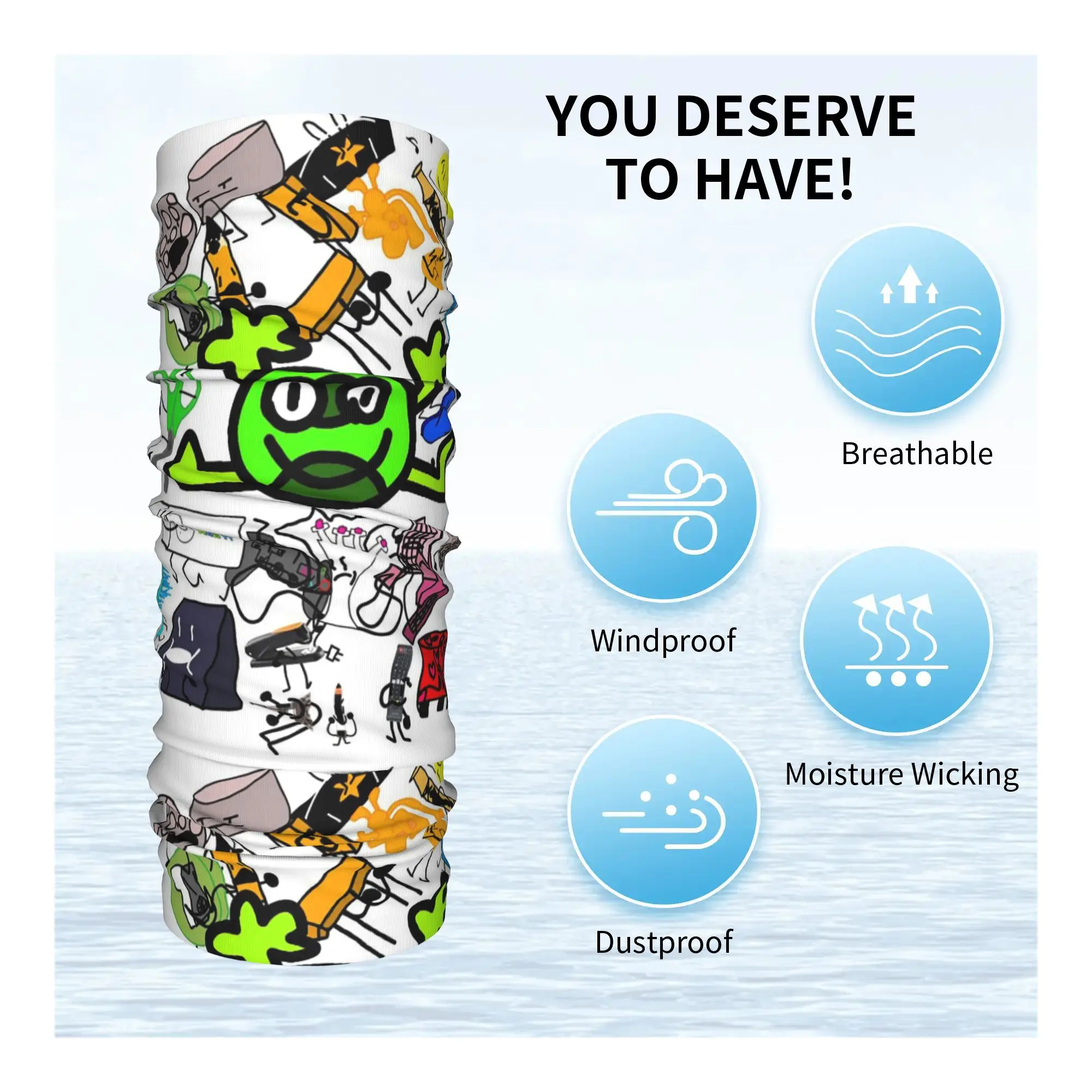 BFDI  Bandana Neck Cover Printed Wrap Scarf Warm Headwear Cycling Unisex Adult Washable