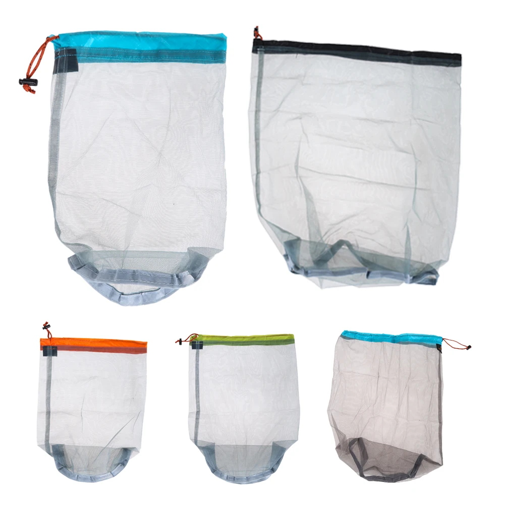 Camping Sports Mesh Storage Bag Ultralight Travel Stuff Sack Drawstring Storage Bag Traveling Organizer Portable Outdoor Tool