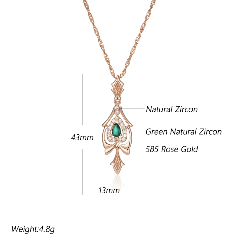 Kinel Hot 585 Rose Gold Color Pendant Necklace for Women Crystal Flower Green Natural Zircon Accessories Daily Vintage Jewelry