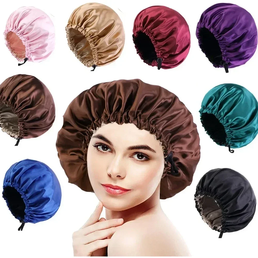 Hair Satin Bonnet For Sleeping Cap Silk Bonnet Bonnet Femme Women Night Sleep Cap Head Cover Flower Elastic Band Solid