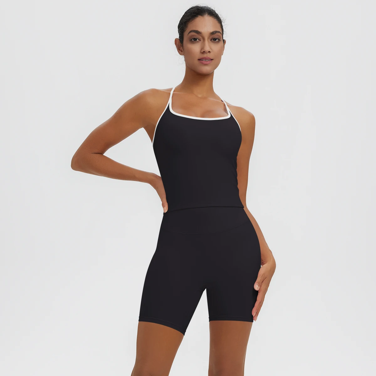 Rooftrellen 2-teiliges sexy einfarbiges Yoga-Set für Frauen, mit schönem Rücken und I-förmiger Weste, Fitness-Lauf-Yoga-Shorts-Set für Damen – Detail 14