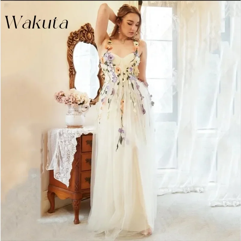 Wakuta Elegant Fairy Prom Robe 3D Decals Evening Dress فساتين سهره فاخره  Formal Occasions Tulle A-Line Party Vestidos De Fiesta