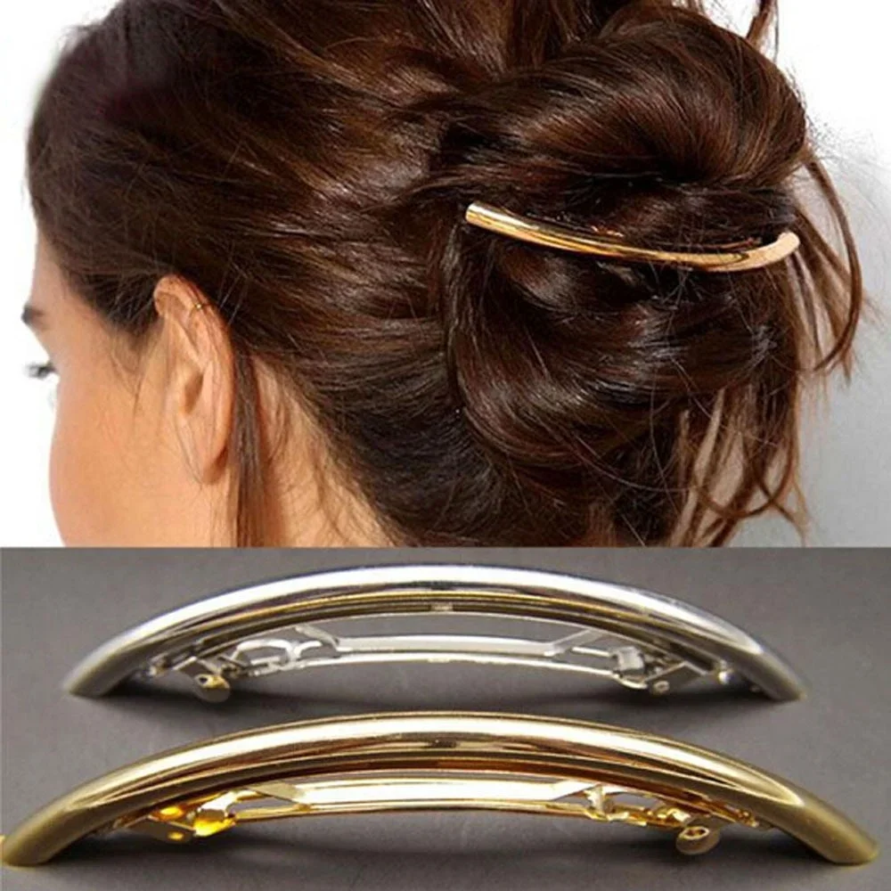 Hot Sale Fashion Women Girls Cool Long Women Hair Clips Metal Gold/Silver Plain Plated ARC Tube Big Hairgrip Hairpin Hair Clip