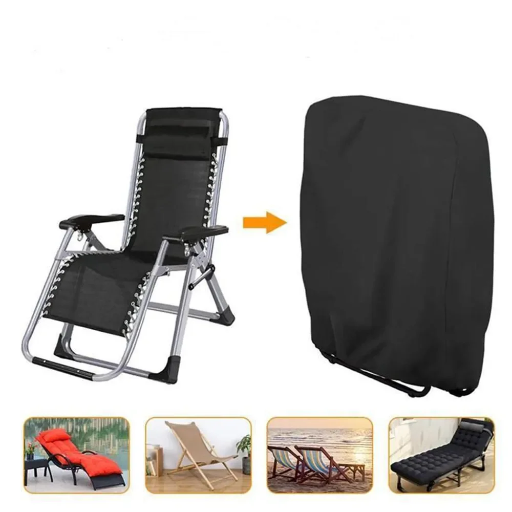 Folding Chairs Cover Outdoor Dustproof Sun UV Protection Waterproof Cushion for Reclining Chair Black Furniture Case 93x82cm