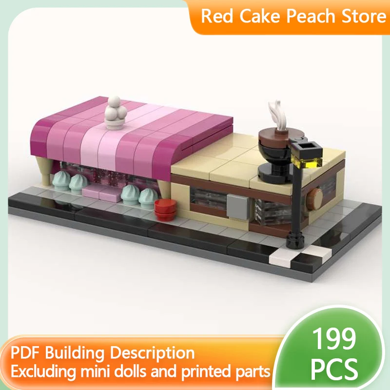 Stadtstraßenansicht Modell MOC Bausteine Geschäfte und Café Modulare Technologie Kinder Urlaubsgeschenke Zusammenbaubares Spielzeug-Set