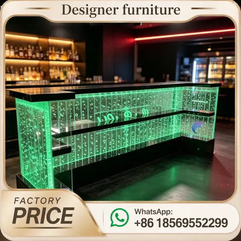 Modern Lounge Glow Color Changing Glass Mobile Water Bubble Fountain Led Bar Counter Supermarket Furniture