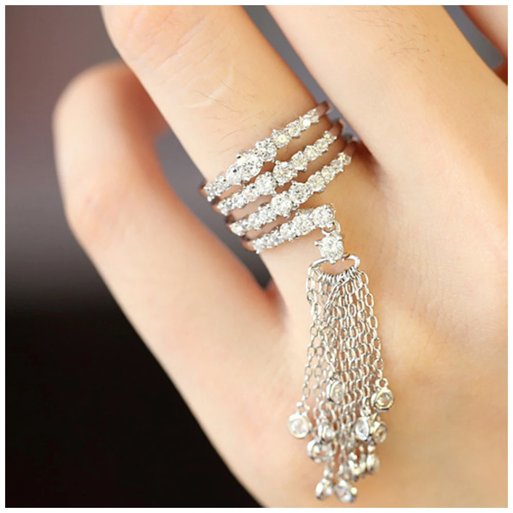 Fashion Exquisite Tassels Ring for Women Resizable Statement Engagement Wedding Finger Rings Jewelry Accessory Nice Gift