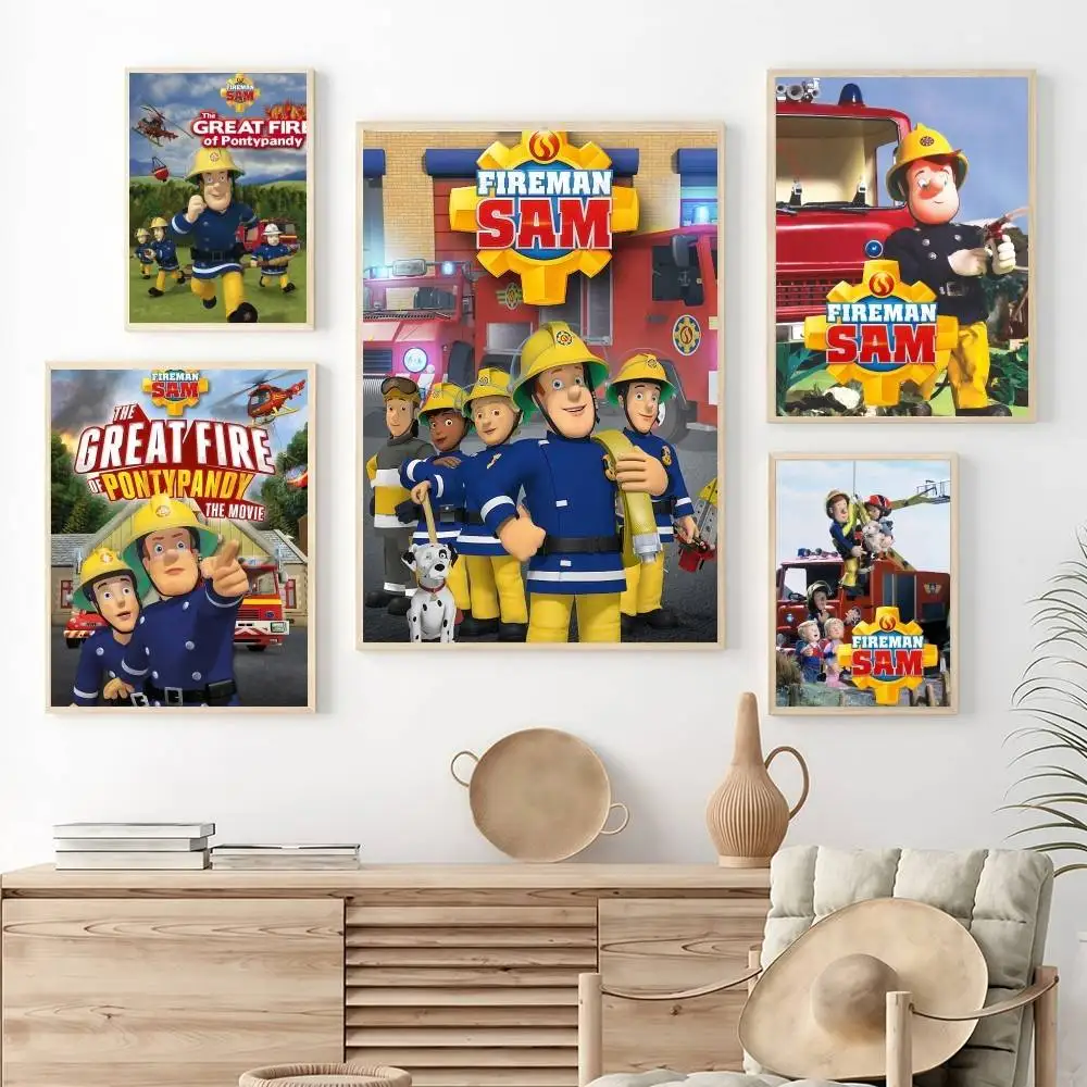 F-FiremanS S-SamS Cartoon Poster Stickers Art Print Retro Artistic Wall Decor HD Living Room Bedroom Home Decor Unique Gift