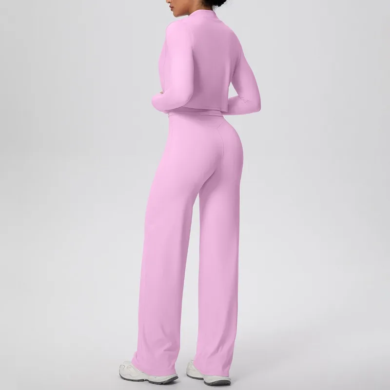 Set da yoga spazzolato da donna tinta unita gilet a forma di I ad asciugatura rapida gamba larga set sportivo in tre pezzi set da corsa fitness