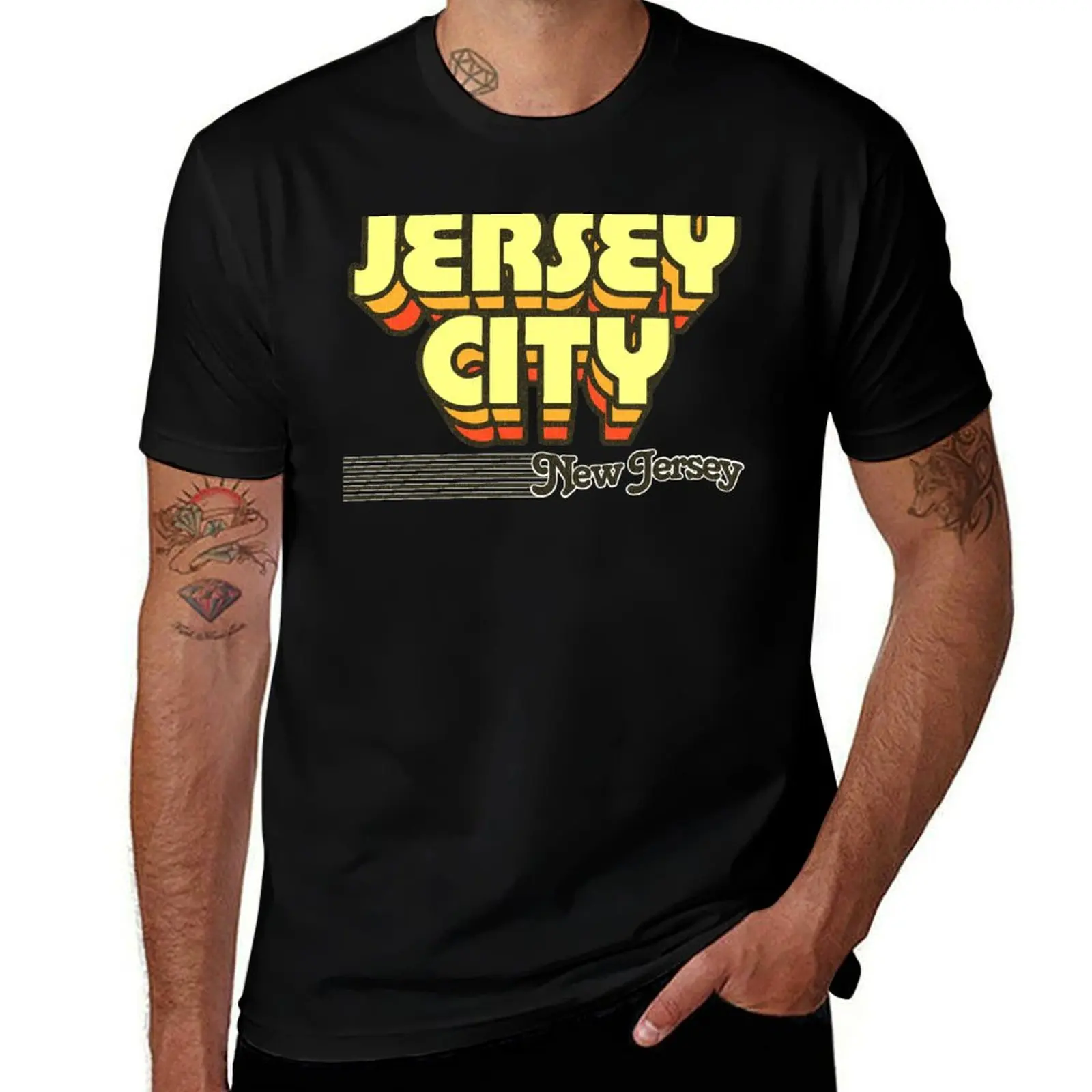 

Jersey City, New Jersey Retro Stripes T-Shirt t shirts for man cotton man t shirt cotton high quality cotton tshirt 100% T-Shirt
