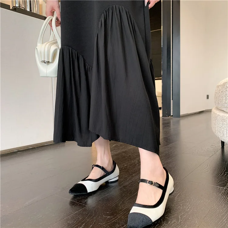 Casual Loose O-neck Solid Short sleeved Dresses Summer Women's Dress New Irregular Splicing Black Maxi Dress Woman clothing